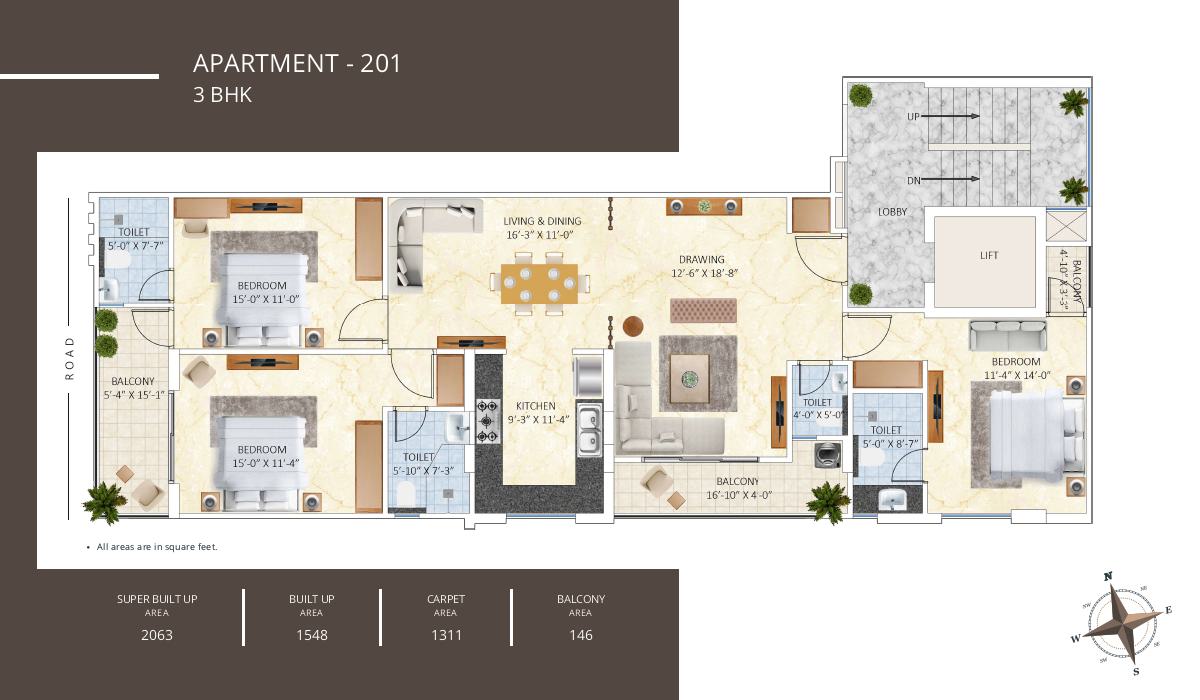 3 BHK Floor Plan